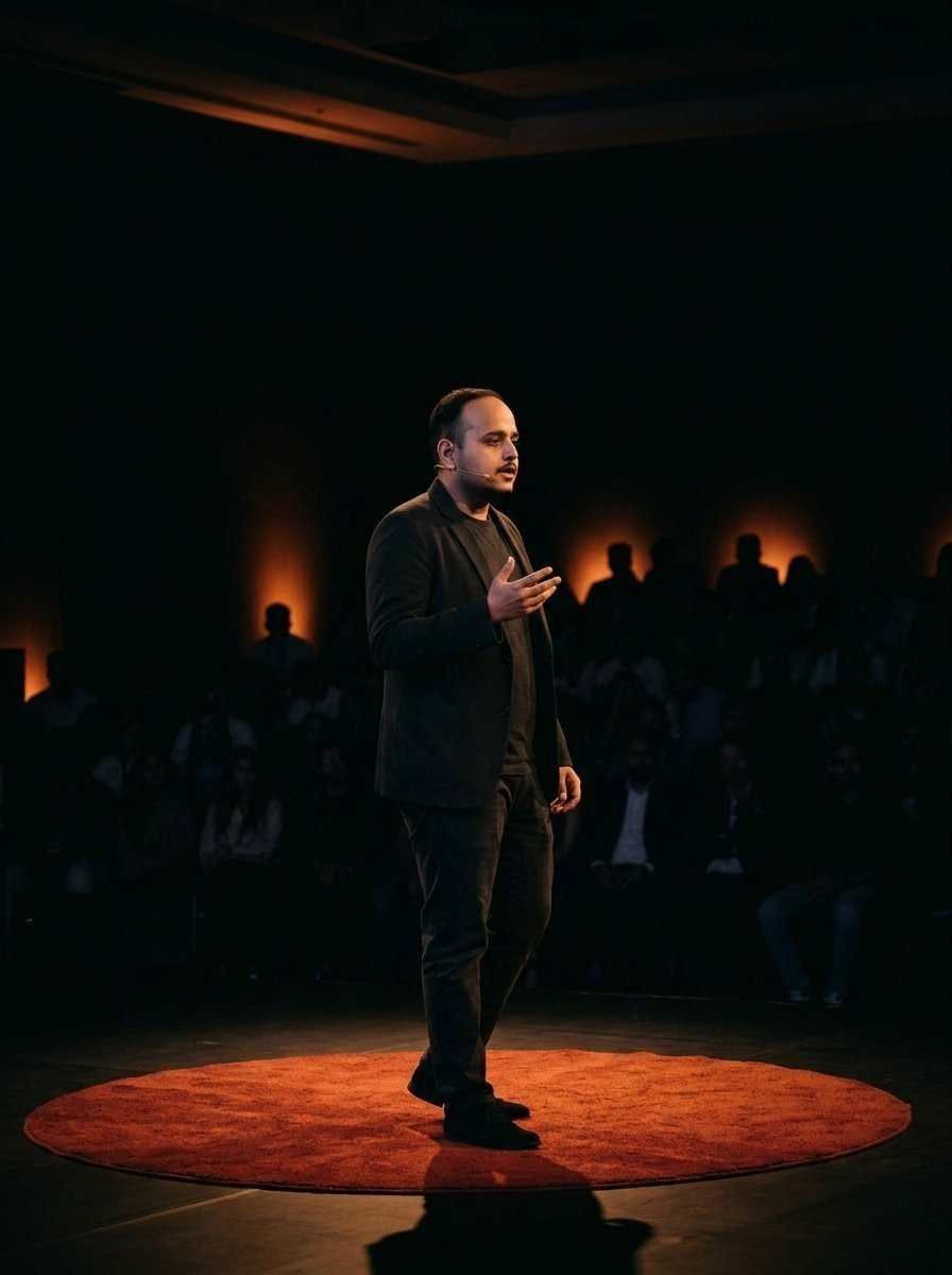 Harsh Priyadarshi speaking on the TEDx stage